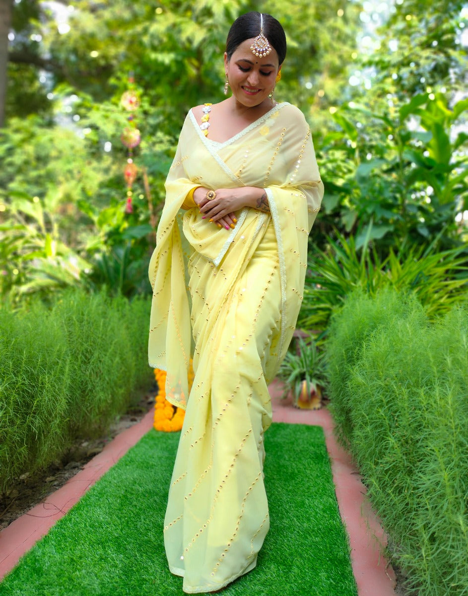 Light Yellow Georgette Saree | Sudathi