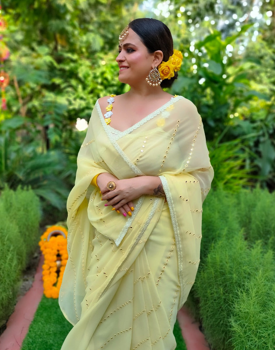 Light Yellow Georgette Saree | Sudathi