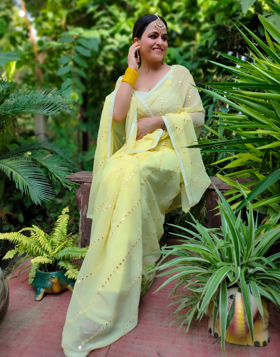 Light Yellow Georgette Saree | Sudathi