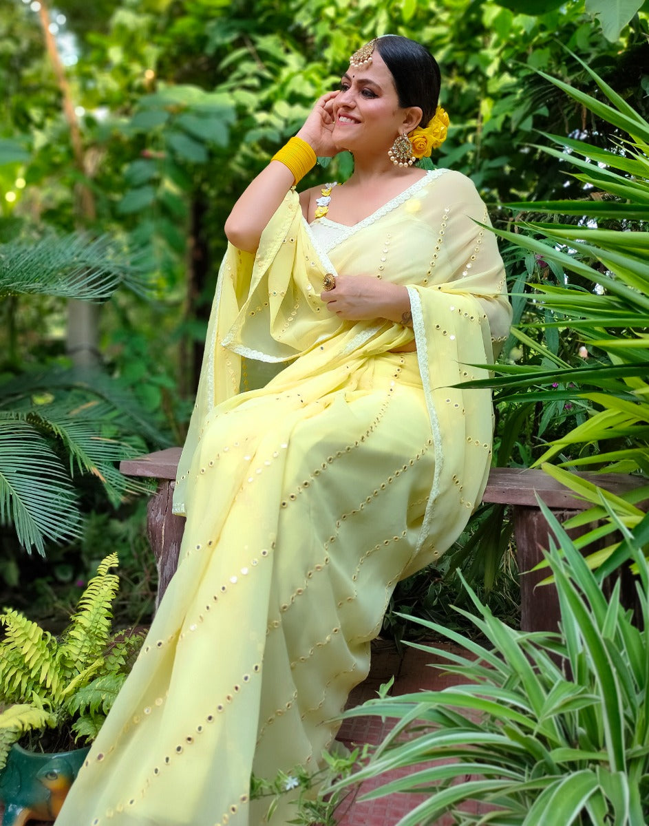Light Yellow Georgette Saree | Sudathi