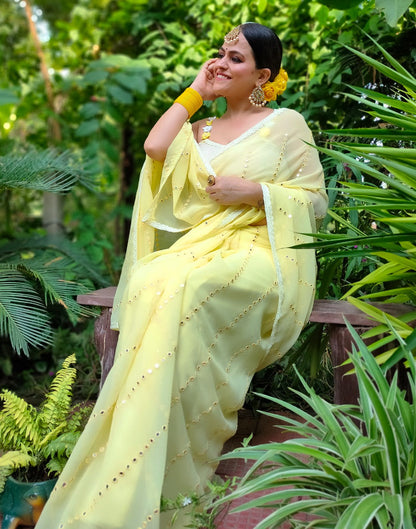 Light Yellow Georgette Saree | Sudathi
