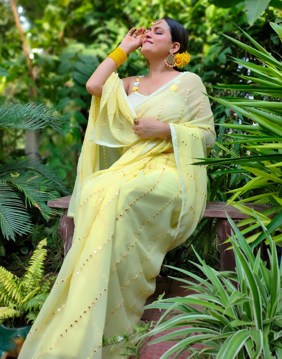 Light Yellow Georgette Saree | Sudathi