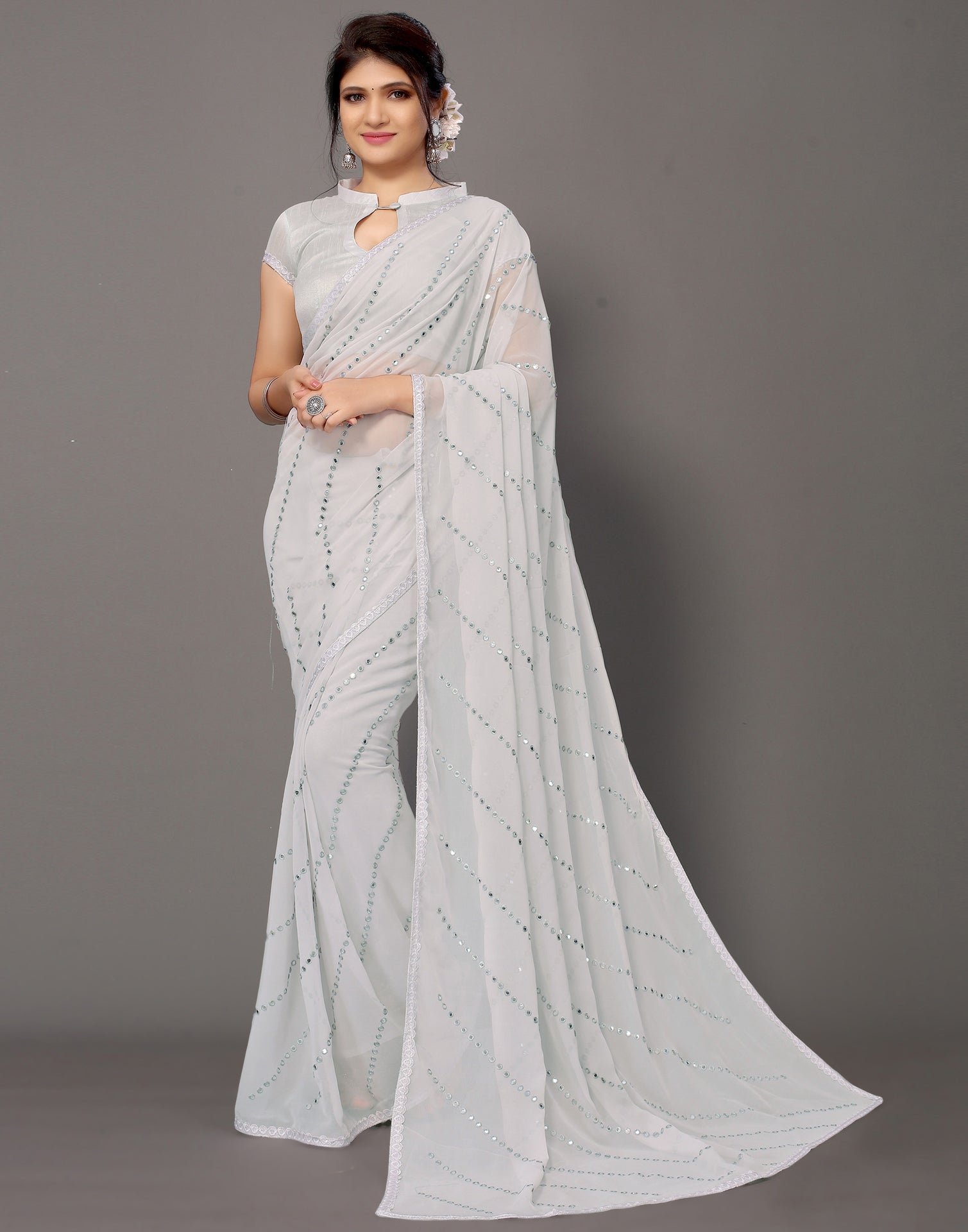 Grey Georgette Saree | Sudathi
