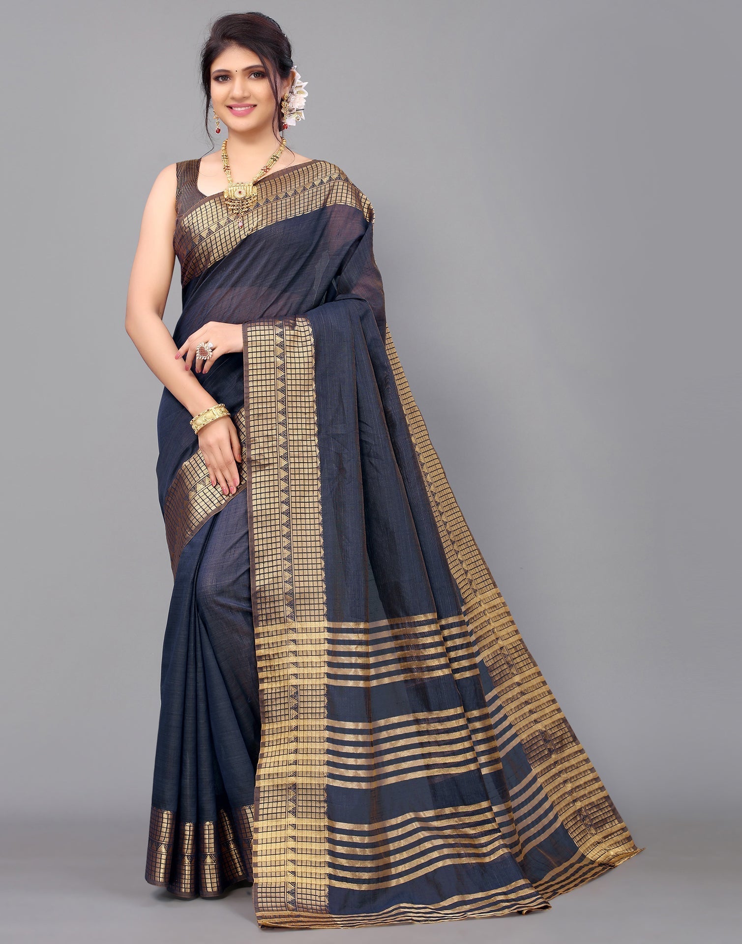 Dark Blue Cotton Saree | Leemboodi