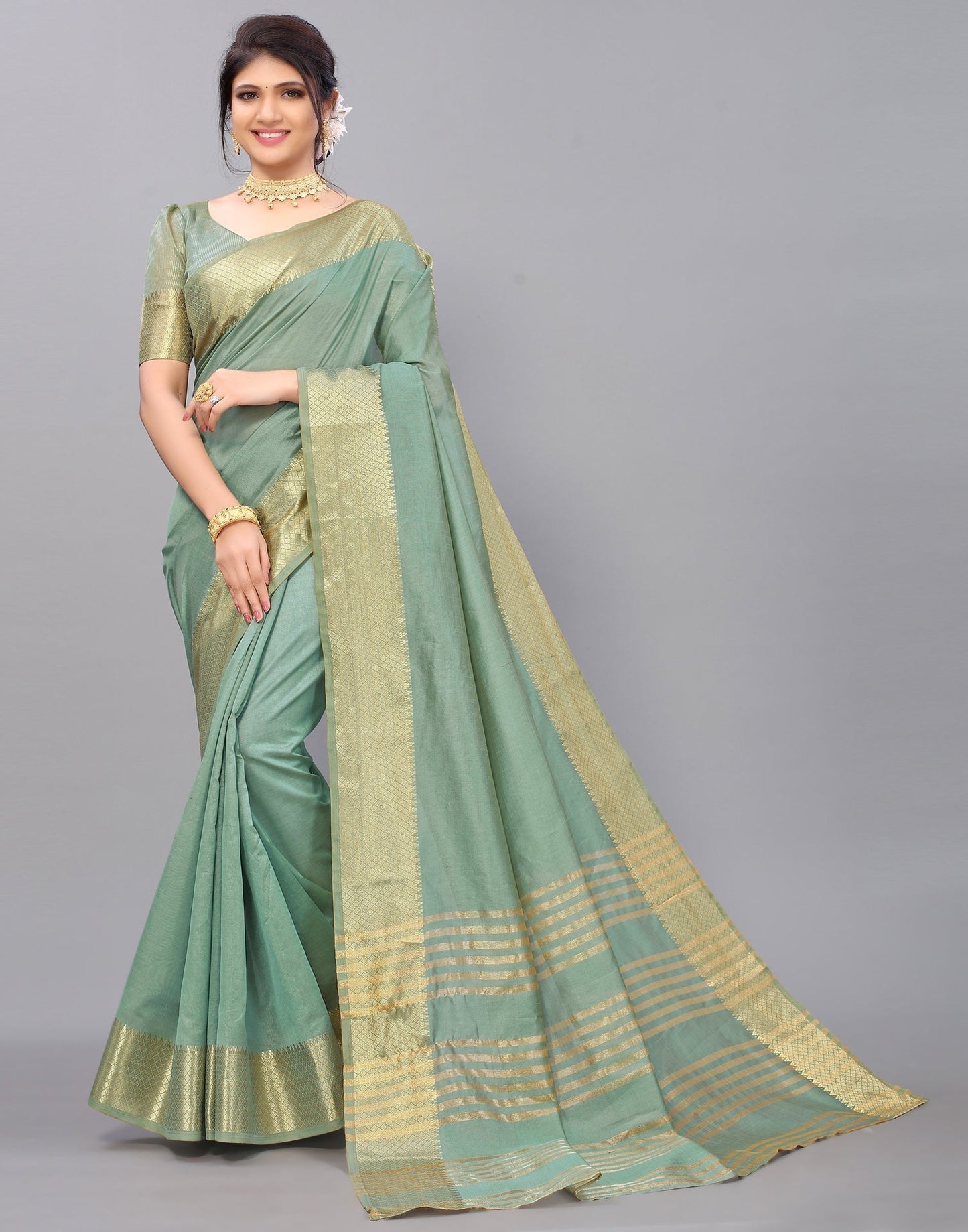 Dusty Green Cotton Saree | Leemboodi