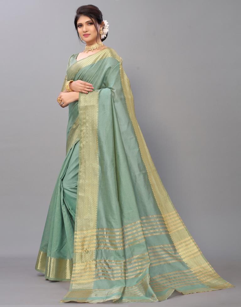 Dusty Green Cotton Saree | Leemboodi