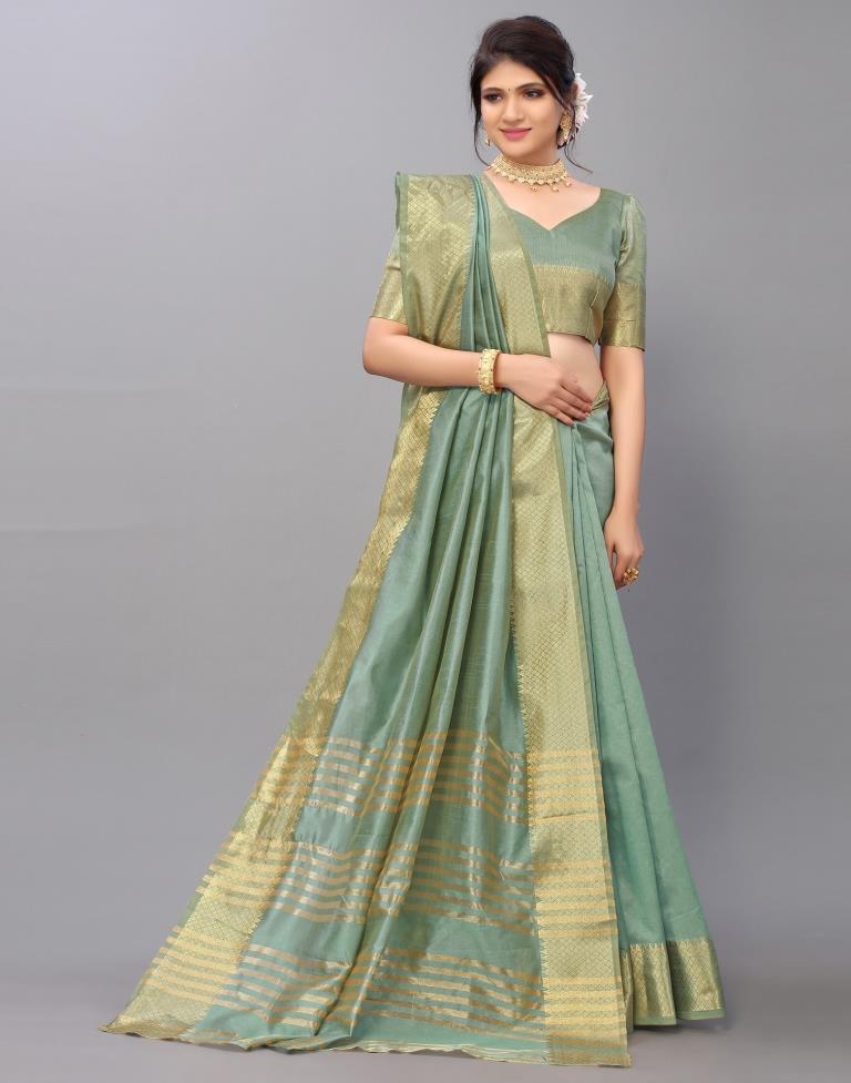 Dusty Green Cotton Saree | Leemboodi