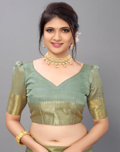 Dusty Green Cotton Saree | Leemboodi
