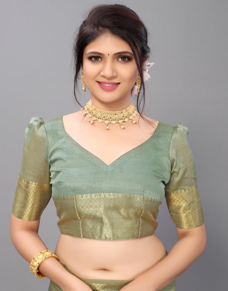 Dusty Green Cotton Saree | Leemboodi