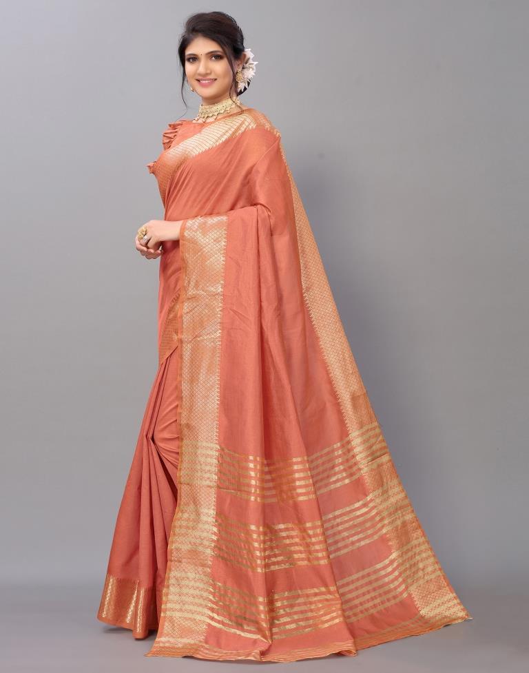 Coral Orange Cotton Saree | Leemboodi
