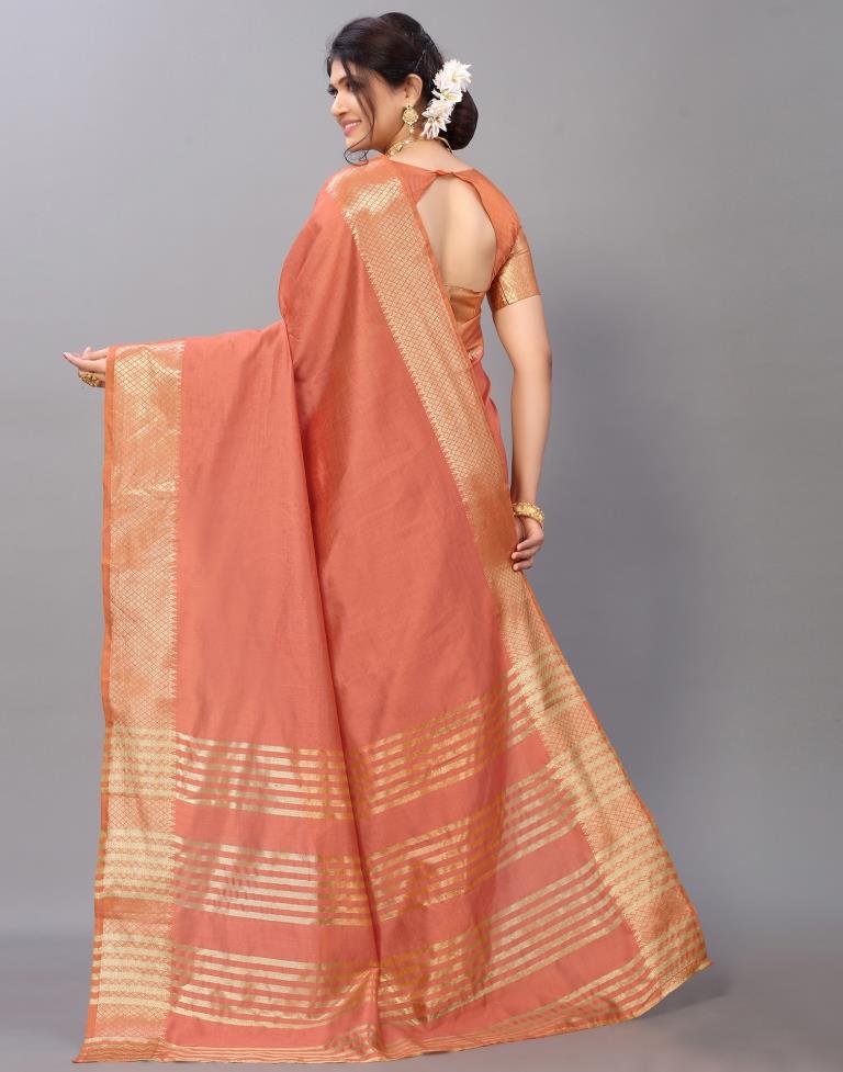 Coral Orange Cotton Saree | Leemboodi