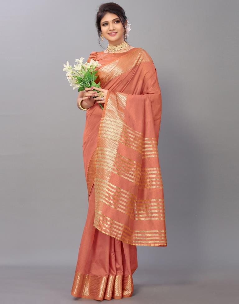 Coral Orange Cotton Saree | Leemboodi