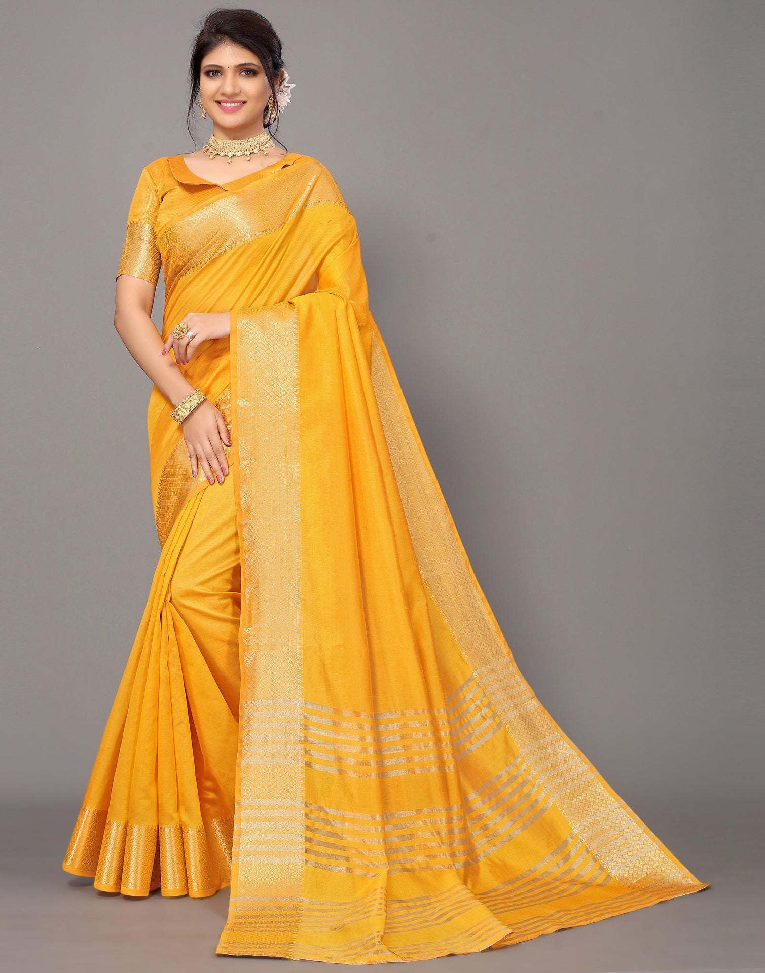 Yellow Cotton Saree | Leemboodi