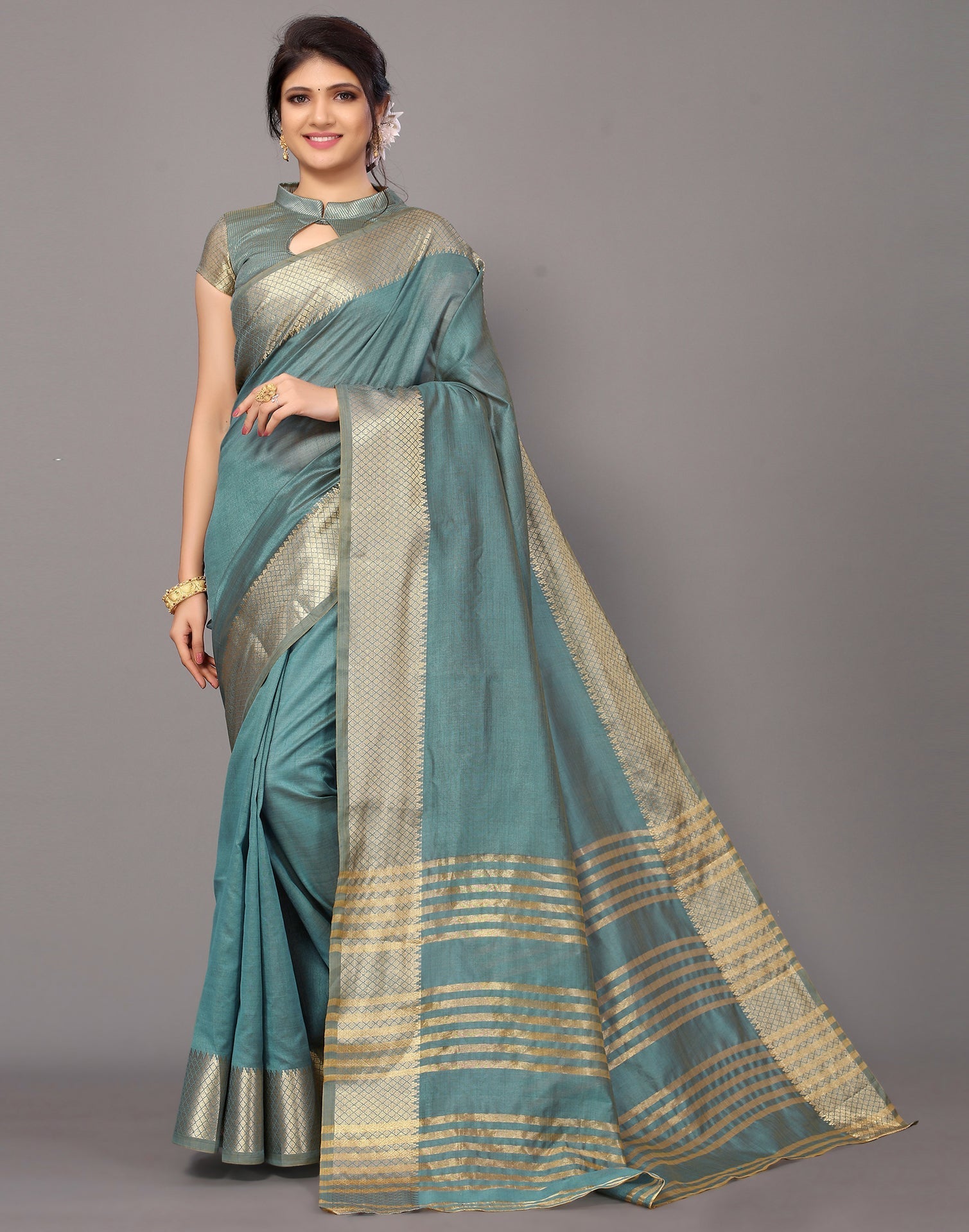 Light Blue Cotton Saree | Leemboodi