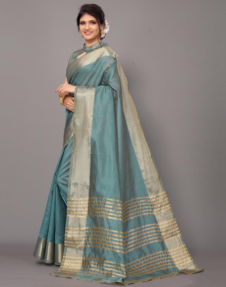 Light Blue Cotton Saree | Leemboodi