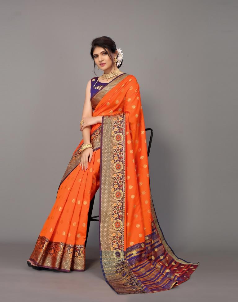 Orange Silk Saree | Leemboodi