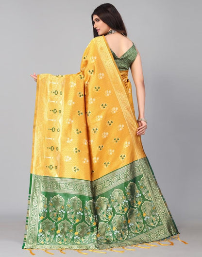 Mustard Yellow And Golden Silk Saree | Leemboodi
