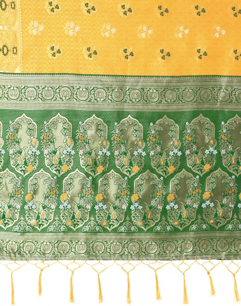 Mustard Yellow And Golden Silk Saree | Leemboodi