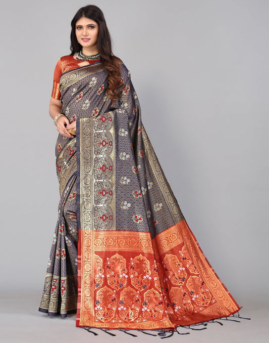 Navy Blue And Golden Silk Saree | Sudathi