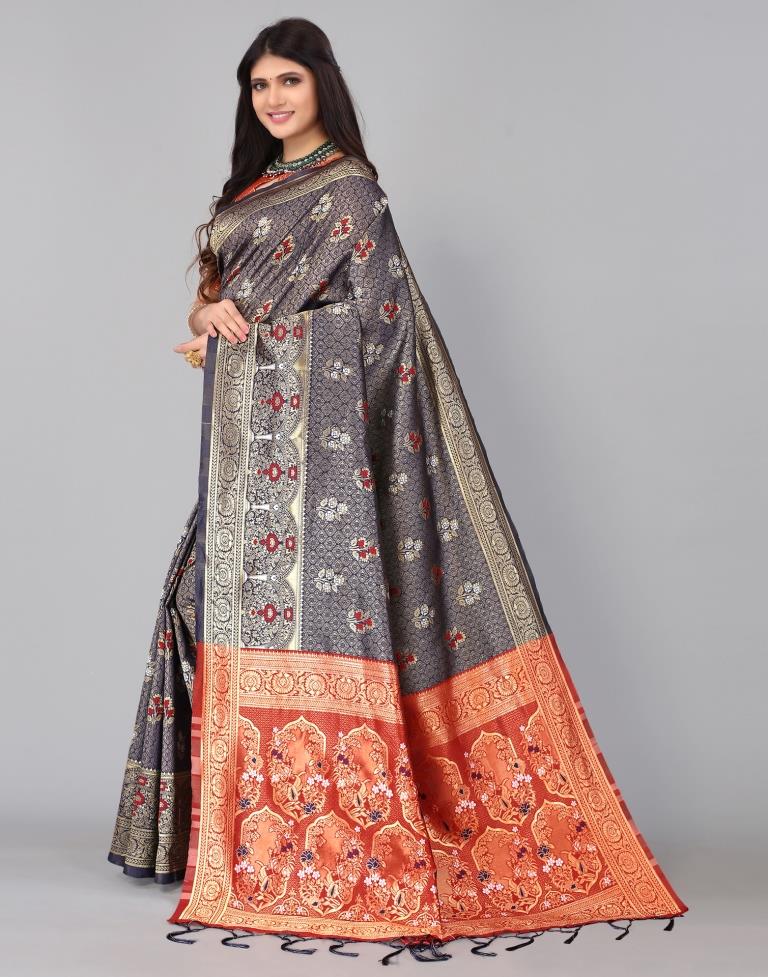 Navy Blue And Golden Silk Saree | Sudathi