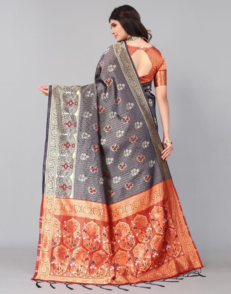 Navy Blue And Golden Silk Saree | Sudathi