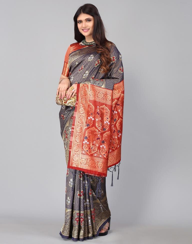 Navy Blue And Golden Silk Saree | Sudathi