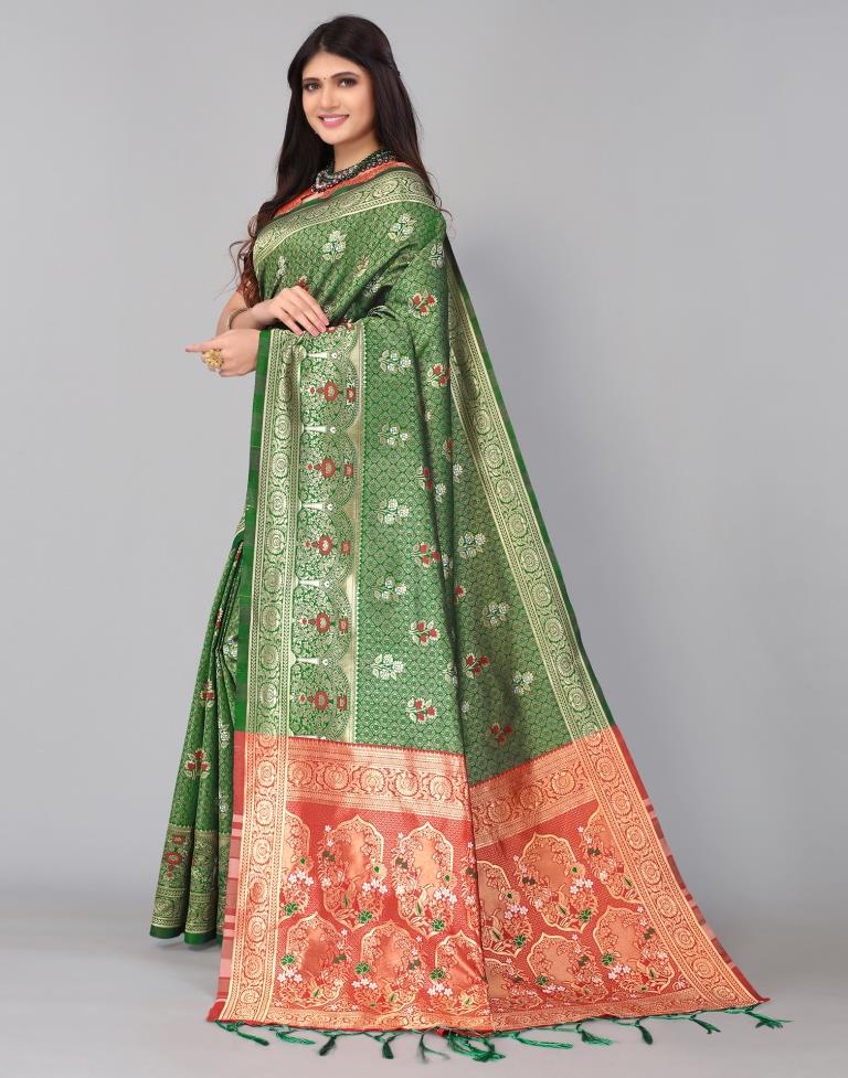 Green And Golden Silk Saree | Sudathi
