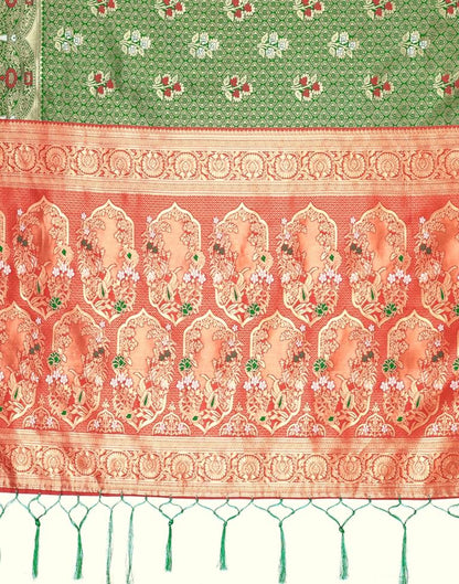 Green And Golden Silk Saree | Sudathi