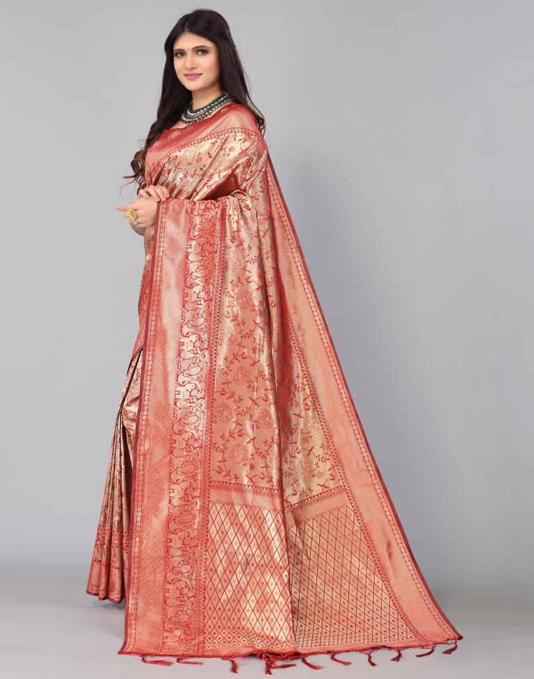 Maroon And Golden Silk Saree | Leemboodi