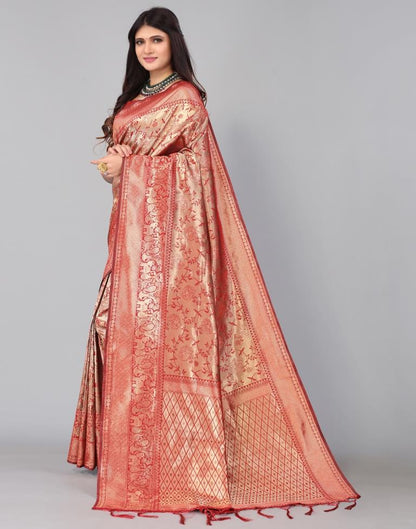Maroon And Golden Silk Saree | Leemboodi