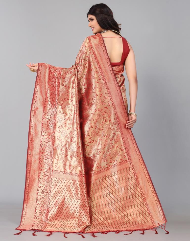 Maroon And Golden Silk Saree | Leemboodi