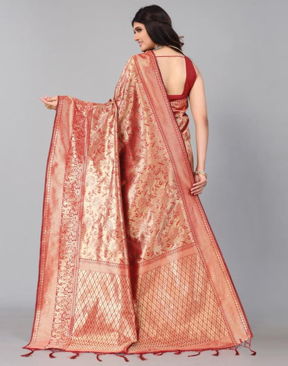 Maroon And Golden Silk Saree | Leemboodi