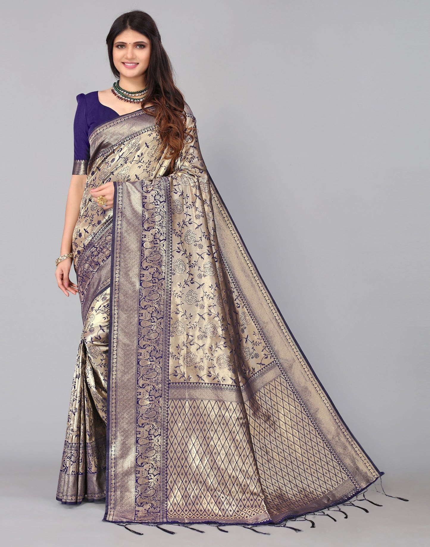Navy Blue And Golden Silk Saree | Leemboodi
