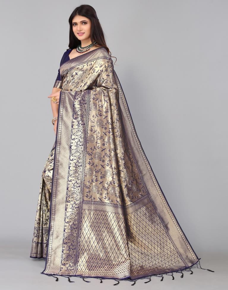 Navy Blue And Golden Silk Saree | Leemboodi