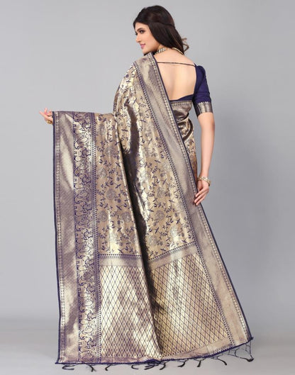 Navy Blue And Golden Silk Saree | Leemboodi