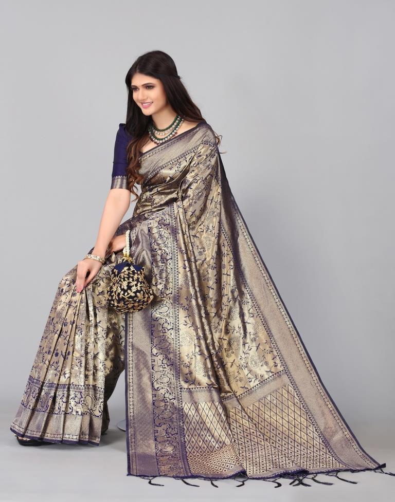 Navy Blue And Golden Silk Saree | Leemboodi