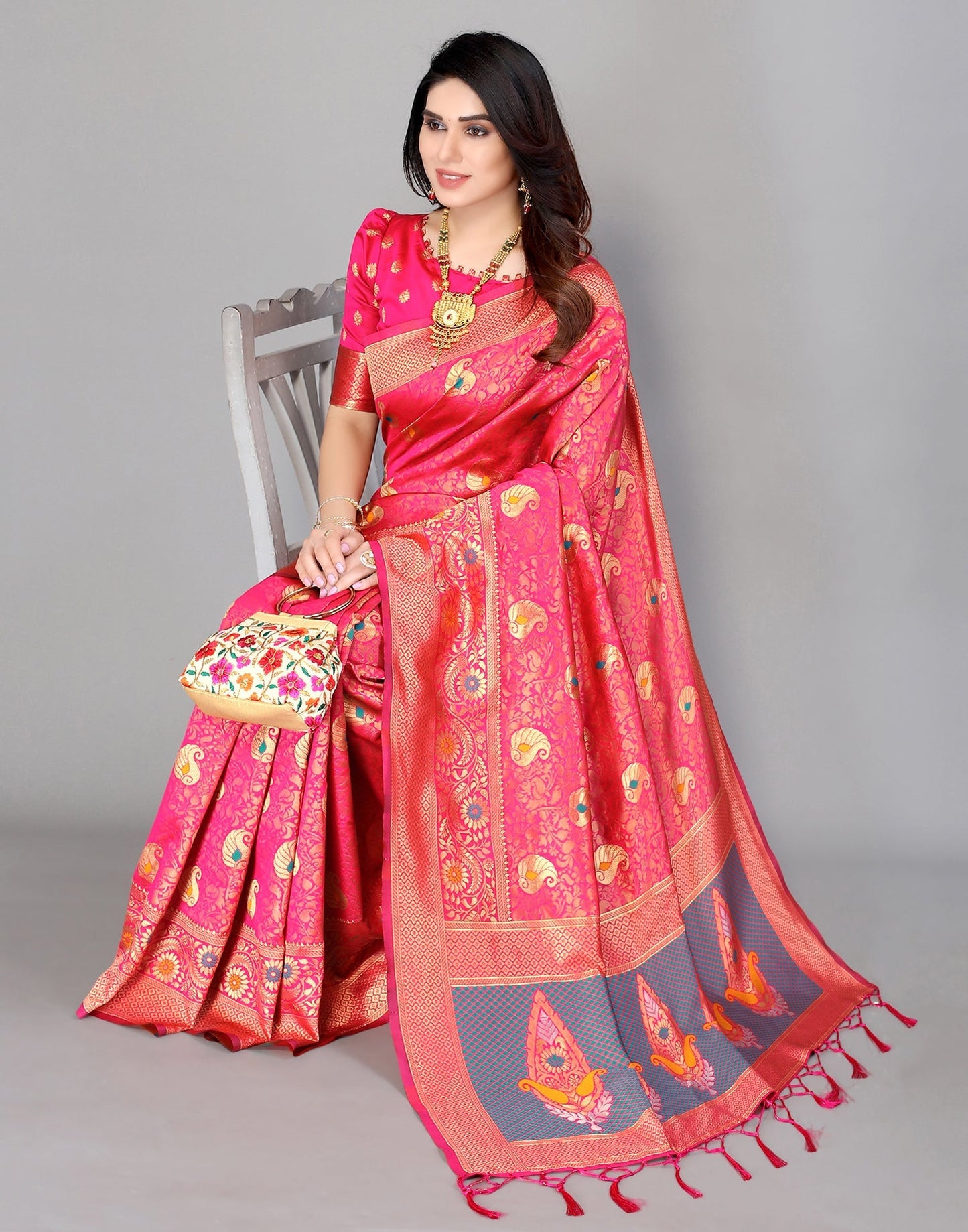 Pink Banarasi Silk Saree | Leemboodi