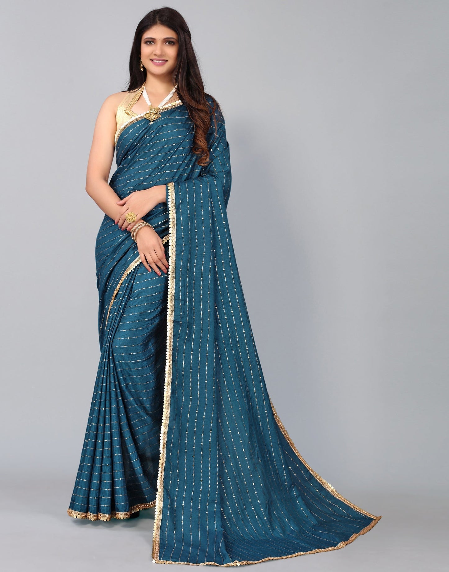 Teal Blue Silk Saree | Leemboodi