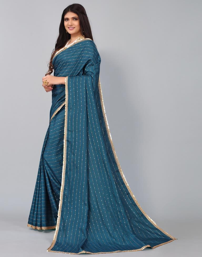 Teal Blue Silk Saree | Leemboodi