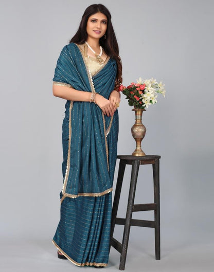 Teal Blue Silk Saree | Leemboodi