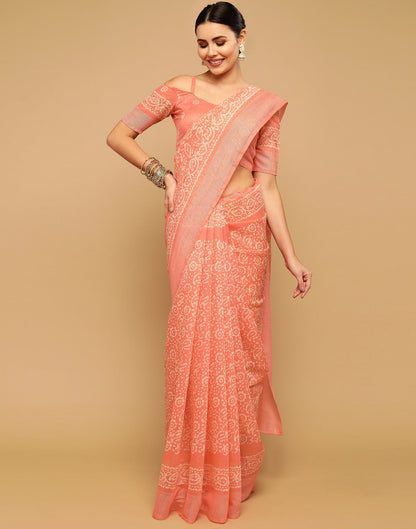 Peach And Cream Cotton Saree | Leemboodi