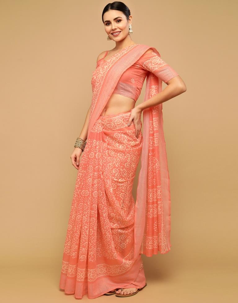 Peach And Cream Cotton Saree | Leemboodi