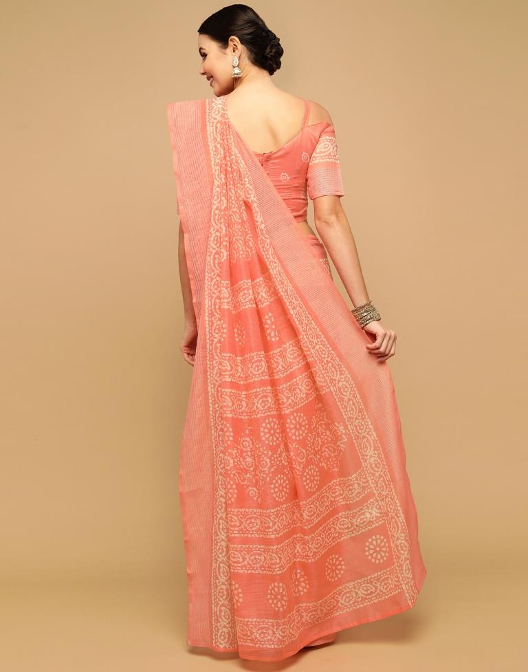 Peach And Cream Cotton Saree | Leemboodi