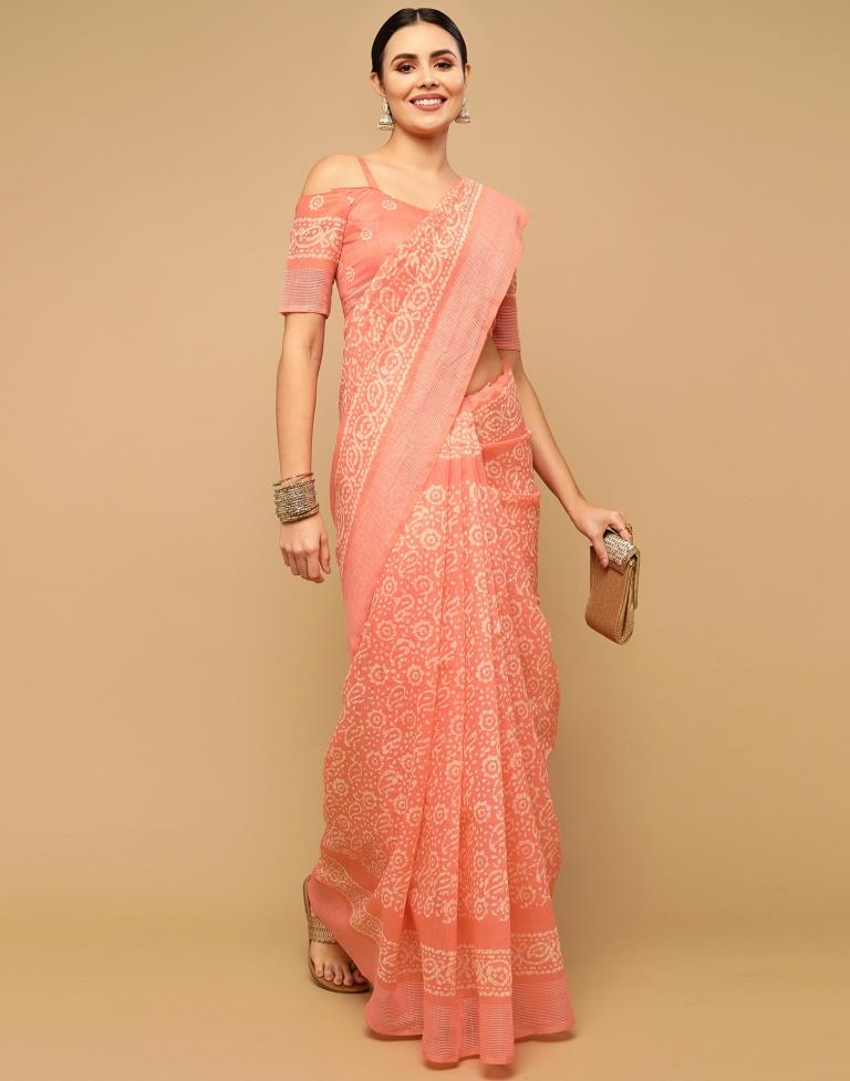 Peach And Cream Cotton Saree | Leemboodi
