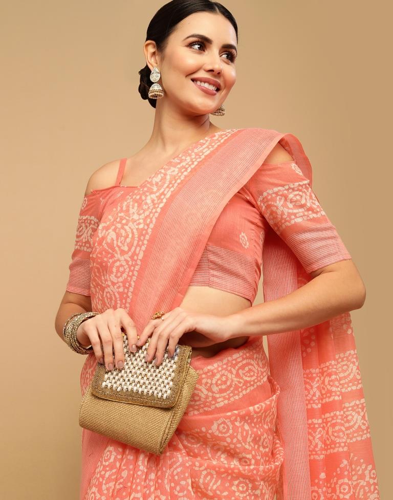Peach And Cream Cotton Saree | Leemboodi