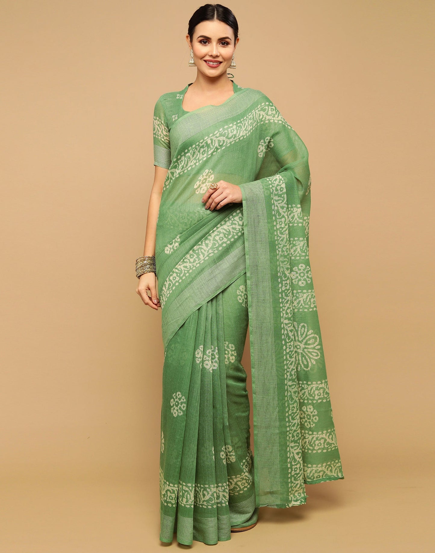 Light Green And Cream Cotton Saree | Leemboodi