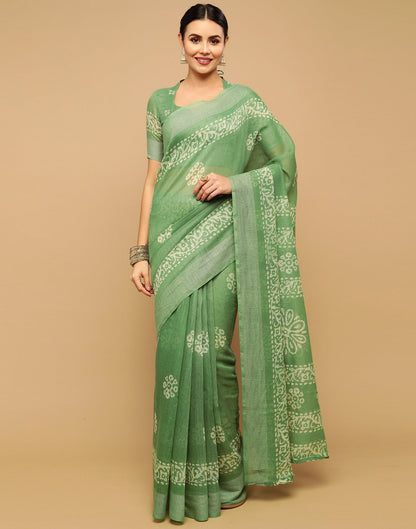 Light Green And Cream Cotton Saree | Leemboodi