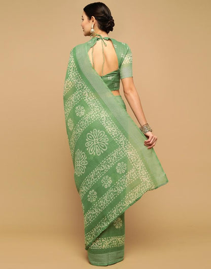 Light Green And Cream Cotton Saree | Leemboodi