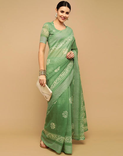 Light Green And Cream Cotton Saree | Leemboodi