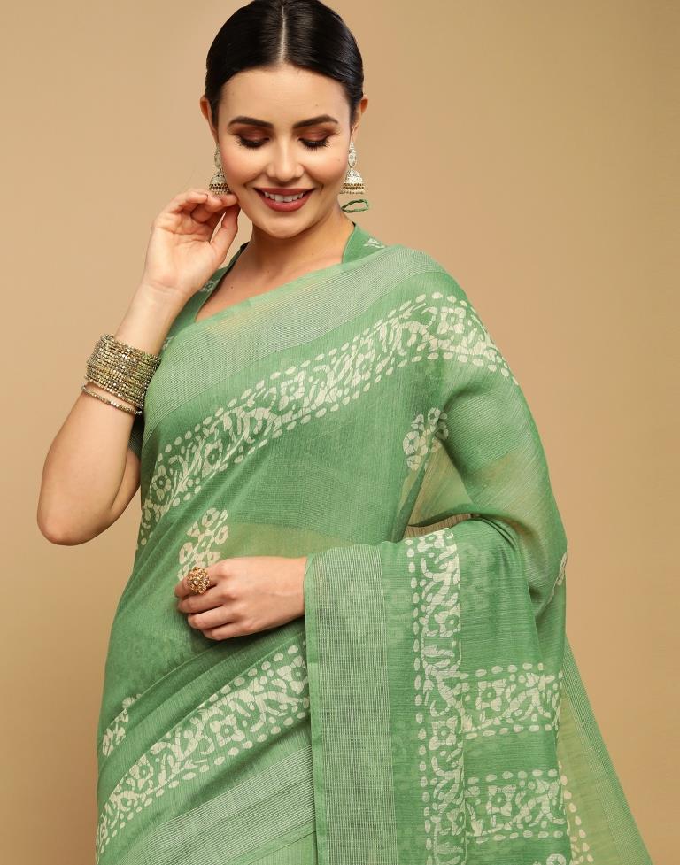 Light Green And Cream Cotton Saree | Leemboodi